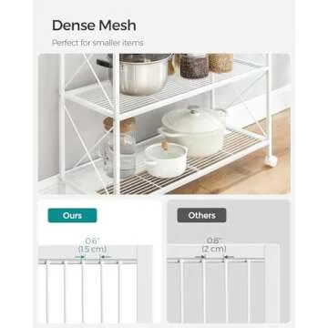 SONGMICS 3-Tier Metal Storage Rack with Wheels, Mesh Shelving Unit with X Side Frames, 31.5-Inch Width, for Entryway, Kitchen, Living Room, Bathroom, Industrial Style, White UBSC183W01