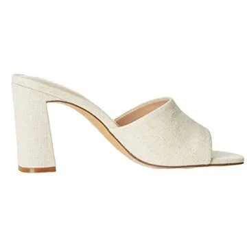 The Drop Women's Pattie High Block Heeled Mule Sandal, Linen, 8