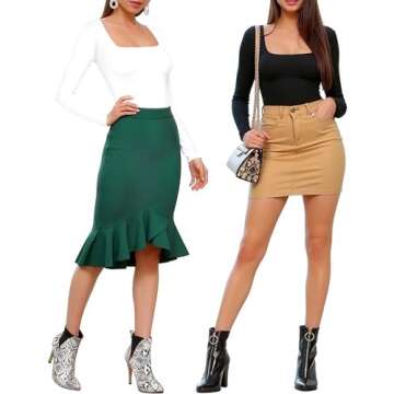 MANGOPOP Womens Long Sleeve Square Neck T Shirts Tops Fitted Tees(Black, Large)