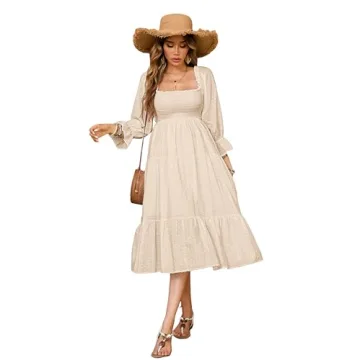R.Vivimos Casual Cotton Off-Shoulder Boho Midi Dress