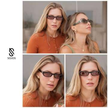 SOJOS Retro Rectangle Polarized Sunglasses for Women Men Vintage Trendy Narrow Y2k Sunnies SJ2363, Tortoise/Brown