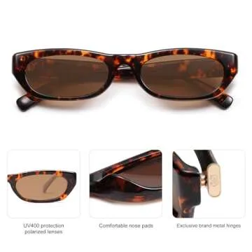 SOJOS Retro Rectangle Polarized Sunglasses for Women Men Vintage Trendy Narrow Y2k Sunnies SJ2363, Tortoise/Brown