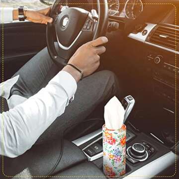 Cunhill 8 Pack Car Tissue Holder with Facial Tissue Bulk Cylinder Car Round Boxes for Travel Fit for Cup Holder Box Round Container(Colorful Flower Style)