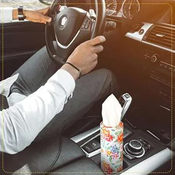 Cunhill 8 Pack Car Tissue Holder with Facial Tissue Bulk Cylinder Car Round Boxes for Travel Fit for Cup Holder Box Round Container(Colorful Flower Style)