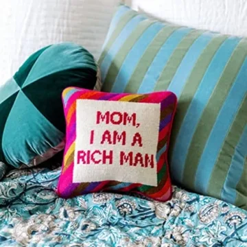 Handmade Needlepoint Throw Pillow Wool Embroidery 10x10