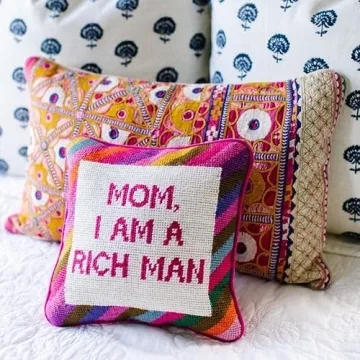 Handmade Needlepoint Throw Pillow Wool Embroidery 10x10