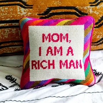 Handmade Needlepoint Throw Pillow Wool Embroidery 10x10