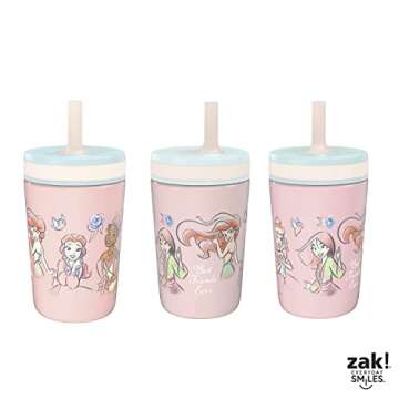 Zak Designs Disney Princess Kelso Toddler Cups For Travel or At Home, 12oz Vacuum Insulated Stainless Steel Sippy Cup With Leak-Proof Design For Kids (Ariel, Belle, Cinderella, Mulan, Tiana)