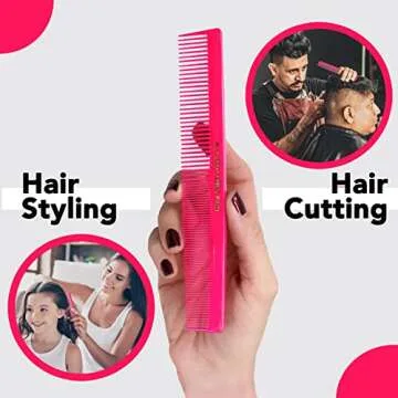 Allegro Combs 420 Hair Stylist Barbers Cutting Combs Beard Comb Mustache Mens Women Toddler Boys Braiding Hair Parting USA 3 Pc. (Neon pink)