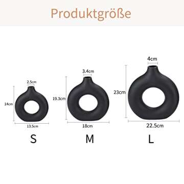 CEMABT Black Donut Vase Hollow Ceramic Vase for Flowers Handmade Minimalist Boho ins Style Modern Ho...