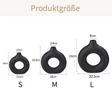 CEMABT Black Donut Vase Hollow Ceramic Vase for Flowers Handmade Minimalist Boho ins Style Modern Ho...