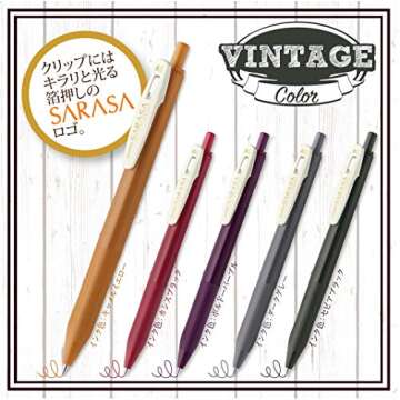 Zebra Sarasa Clip Gel Ink Ballpoint Pen 0.5mm, Rubber Grip, Vintage Colors, 5 Colors Set 2 (JJ15-5C-VI2)