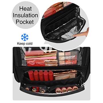 Makeup Brush Bag, Clear Makeup Brush Holder with Lid, Extra Large Capacity Travel Cosmetic Bag Makeup Artist Must Haves, Black Makeup Case, Make Up Organizers and Storage, with Adjustable Dividers