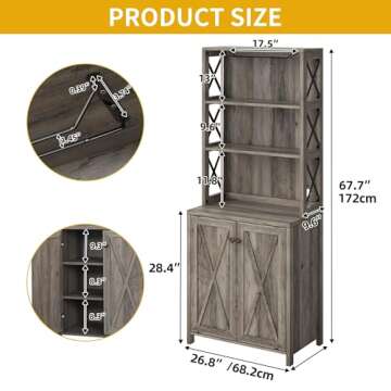 DWVO 67" Tall Wine Bar Cabinet for Liquor and Glasses, Farmhouse Kitchen Cabinet Coffee Bar with Adj...