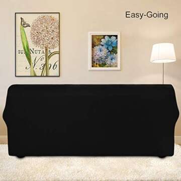 Easy-Going Stretch Sofa Slipcover 1-Piece Sofa Cover Furniture Protector Couch Soft with Elastic Bottom for Kids, Polyester Spandex Jacquard Fabric Small Checks (Sofa, Black)