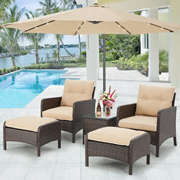 AECOJOY 5 Pieces Patio Furniture Set, Balcony Furniture Set of Brown PE Wicker, Outdoor Patio Furnit...