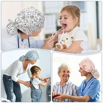 Honoson 6 Pcs Dental Scrub Caps for Women - Nursing Hats with Ponytail Holders