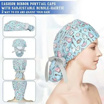 Honoson 6 Pcs Stylish Dental Scrub Caps with Buttons