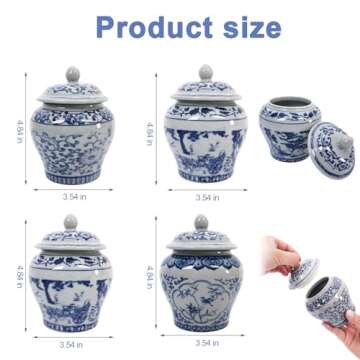 Set of 4 Small Blue Vase Porcelain Vases - Chinoiserie Decor for Home