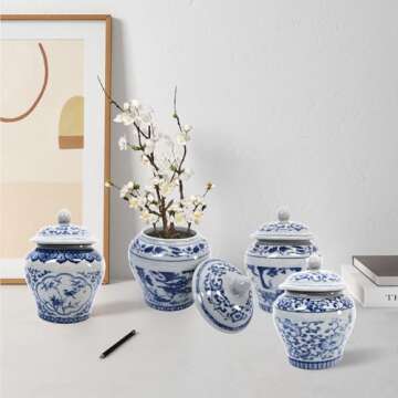 Stylish Set of 4 Hand-Painted Blue Porcelain Vases