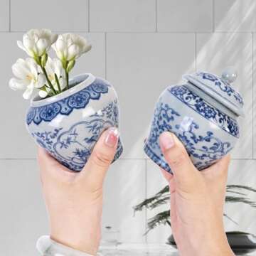 Stylish Set of 4 Hand-Painted Blue Porcelain Vases