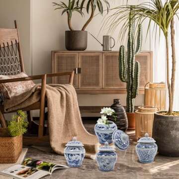 Stylish Set of 4 Hand-Painted Blue Porcelain Vases