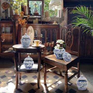 Stylish Set of 4 Hand-Painted Blue Porcelain Vases