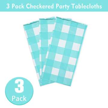 Kesfey Aqua and White Checkered Tablecloths for Parties