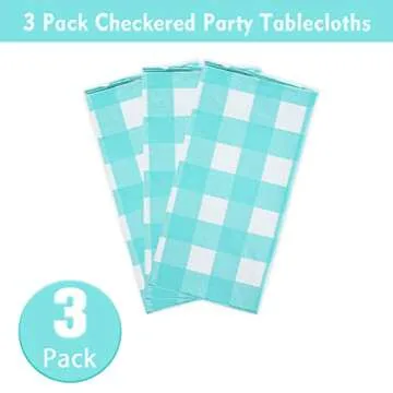 Kesfey Aqua and White Checkered Tablecloths for Parties