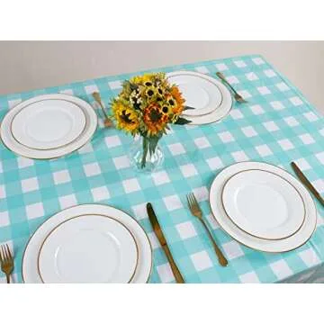 Kesfey Aqua and White Checkered Tablecloths for Parties