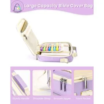PLOZANO Bible Cover Case for Women, Large Chenille Letter Bible Bag with Shoulder Strap,Purple Bible Carrying Tote Bags for Bible Study Accessories, for Women Lady Teen Grils (Purple)