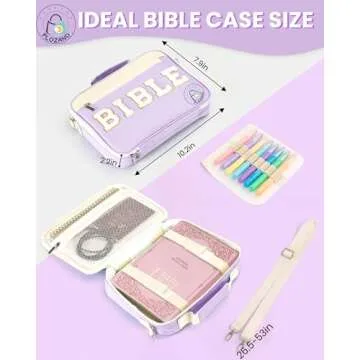 PLOZANO Bible Cover Case for Women, Large Chenille Letter Bible Bag with Shoulder Strap,Purple Bible Carrying Tote Bags for Bible Study Accessories, for Women Lady Teen Grils (Purple)