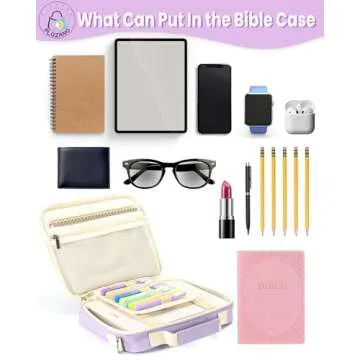PLOZANO Bible Cover Case for Women, Large Chenille Letter Bible Bag with Shoulder Strap,Purple Bible Carrying Tote Bags for Bible Study Accessories, for Women Lady Teen Grils (Purple)