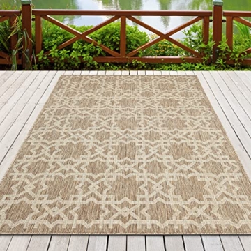 PRIYATE Trellis Design Outdoor/Indoor Area Rug 5'3" x 7'6'' – Lattice Sabina Courtyard Collection - Easy to Clean, Pet Friendly, High Traffic Carpet - Patio, Deck, Pool Side, Living & Dining Room