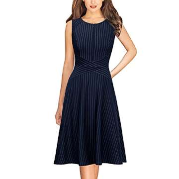 VFSHOW Womens Elegant Blue and White Pinstriped Pockets Slim Zipper up Work Business Office Party Sk...