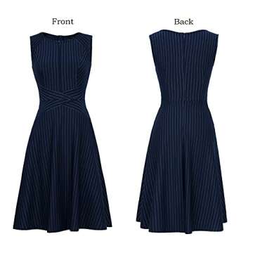 VFSHOW Womens Elegant Blue and White Pinstriped Pockets Slim Zipper up Work Business Office Party Skater A-Line Dress 2350 BLU M