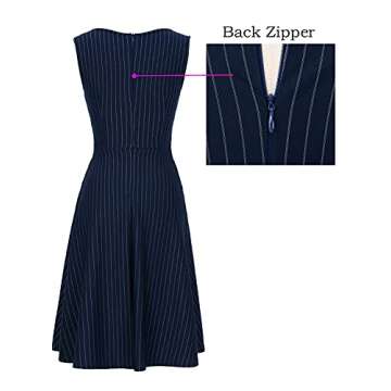 VFSHOW Womens Elegant Blue and White Pinstriped Pockets Slim Zipper up Work Business Office Party Skater A-Line Dress 2350 BLU M