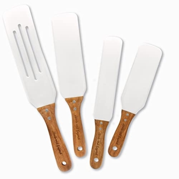 Silicone Spatula and Wooden Spurtle Set, 4pce Silicone Spurtle Set with Acacia Wood Handles, Non-Scr...