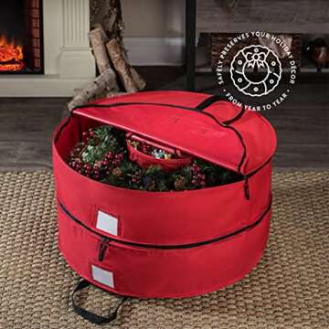 ZOBER Christmas Wreath Storage Container - 30 Inch Wreath Box, Garland Storage - 2 Zippers, Durable ...