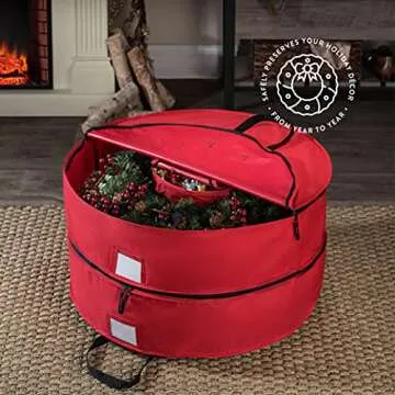 ZOBER Christmas Wreath Storage Container - 30 Inch Wreath Box, Garland Storage - 2 Zippers, Durable ...