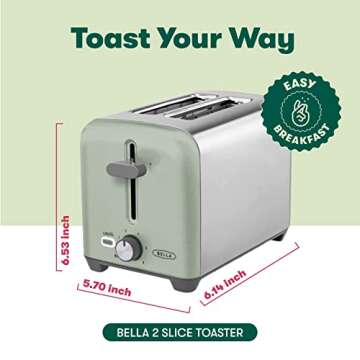 BELLA 2 Slice Toaster with Extra Wide Slots & Easy Cleanup