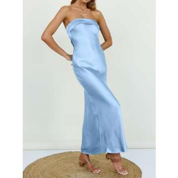 MEROKEETY Women Strapless Silk Tube Top Maxi Dress Backless Elegant Satin Bodycon Formal Gowns Light...
