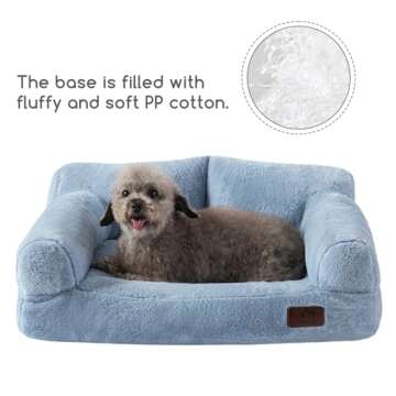 Hollypet Fluffy Plush Pet Cat Couch Soft Calming Pet Sofa Beds for Medium Small Cats and Dogs, Sky B...