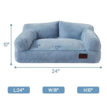 Hollypet Fluffy Plush Pet Cat Couch Soft Calming Pet Sofa Beds for Medium Small Cats and Dogs, Sky Blue