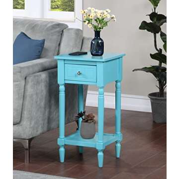 Convenience Concepts French Country Khloe 1 Drawer Accent Table with Shelf, Sky Blue