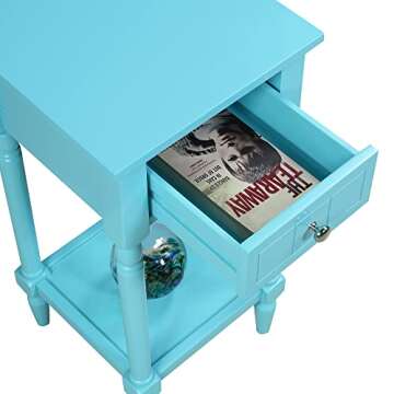 Convenience Concepts French Country Khloe 1 Drawer Accent Table with Shelf, Sky Blue