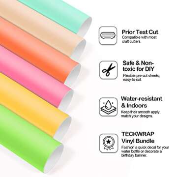 TECKWRAP Glow in Dark Matte Adhesive Vinyl Bundle 12" x 36"/Rolls for DIY Craft, Arts (Neon Pink,Mint,Orange,Green,Yellow,Peach)