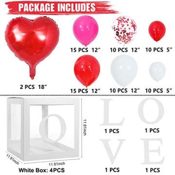 Valentines Day Balloon Boxes,Red Hot Pink White Balloons White Boxes with Letter LOVE Red Heart Foil Balloon for Valentines Day Proposal Engagement Wedding Party Decoration