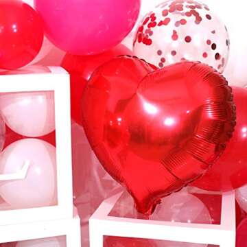 Valentines Day Balloon Boxes,Red Hot Pink White Balloons White Boxes with Letter LOVE Red Heart Foil Balloon for Valentines Day Proposal Engagement Wedding Party Decoration