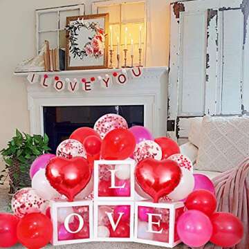Valentines Day Balloon Boxes,Red Hot Pink White Balloons White Boxes with Letter LOVE Red Heart Foil Balloon for Valentines Day Proposal Engagement Wedding Party Decoration
